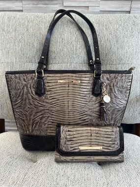 Brahmin Medium Asher Tote Purse Taupe with Wallet